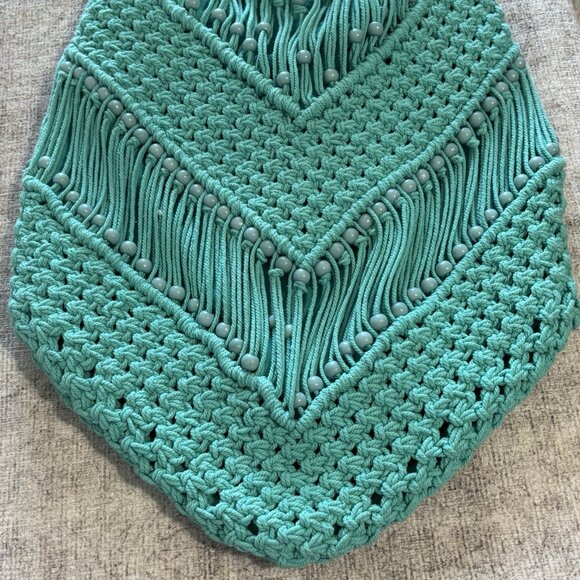 Macrame Crochet Teal Cross Body Purse Made In India Boho Hippie - Picture 3 of 10